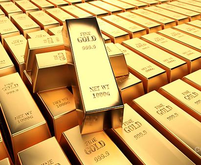 Row of 100 gram minted gold bars