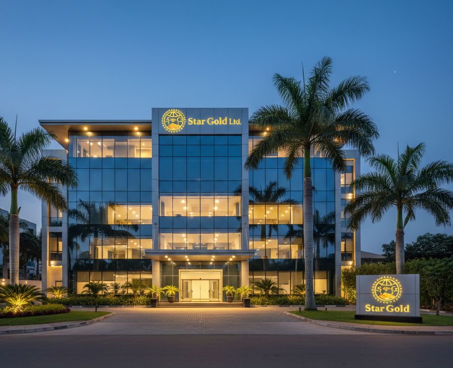 Star Gold Trading Ltd headquarters, a modern glass office building in East Legon, Accra