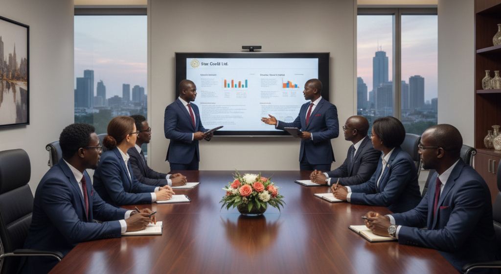 Star Gold team in a client meeting reviewing a gold trading agreement