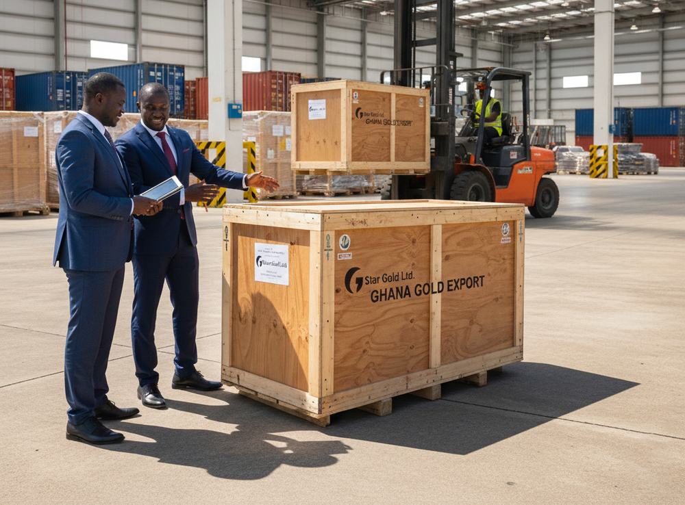 Star Gold logistics team preparing export crates in a warehouse